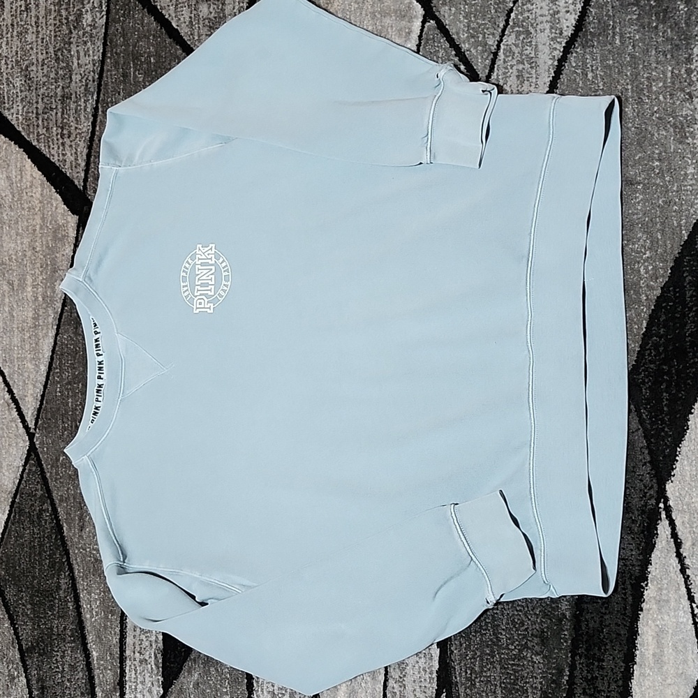 VICTORIA SECRET PINK 2016 CAMPUS CREW LOGO DUSTY BLUE SWEATSHIRT MEDIUM